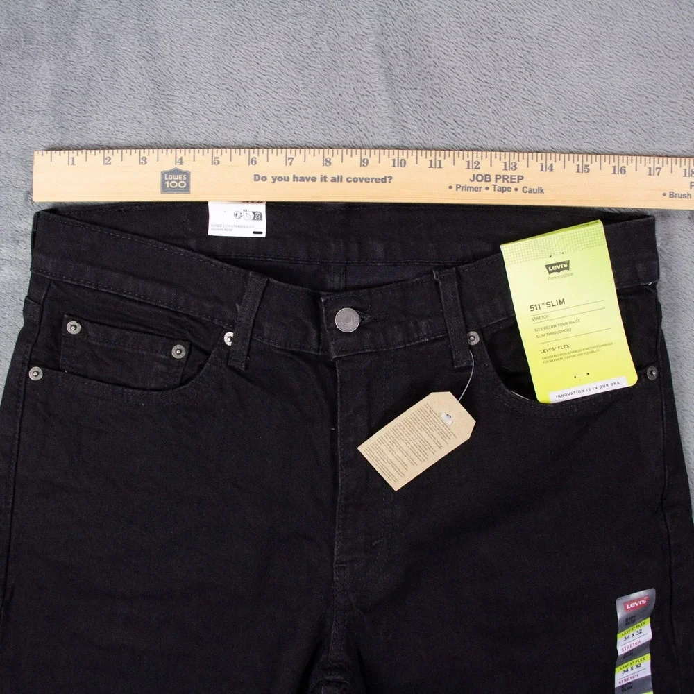 NWT Levis 511 Slim Jeans Mens 34x32 Black Stretch Performance Denim 04511-1907